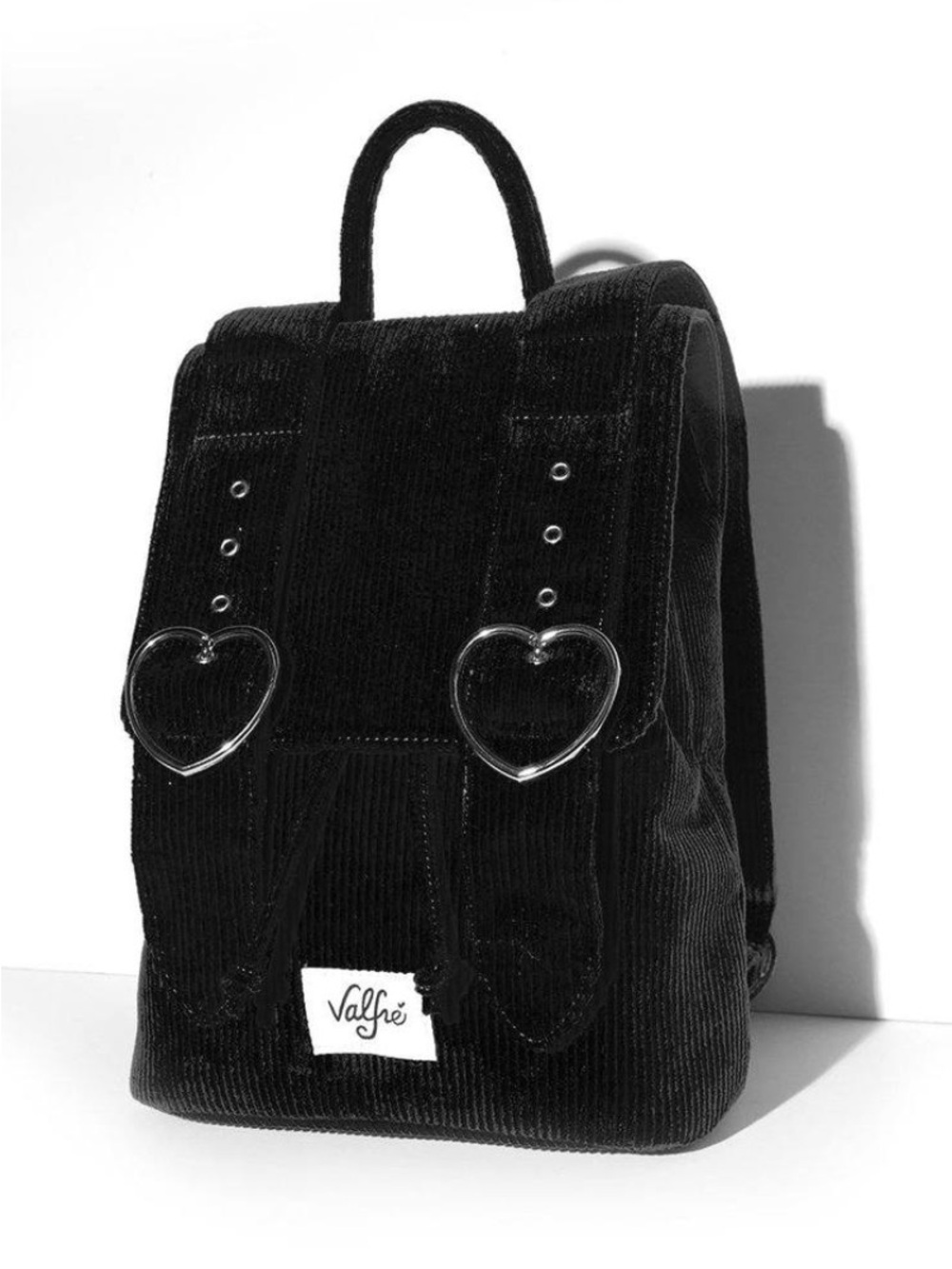 Valfre Black Corduroy Mini Backpack with Heart Buckle Details - Picture 3 of 4
